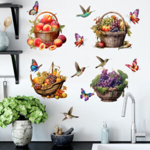 1 set(4 pieces)Colorful Fruits Basket Butterfly Hummingbirds Wall Stickers(Code 8A)