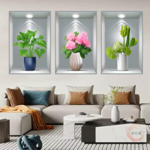 ৩ পিচের সেট Potted Plant Flower 3D Wall Stickers Home Decor