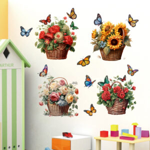 1 set(4 pieces) Colorful Flower Butterfly & Basket 3D Removable Wall stickers