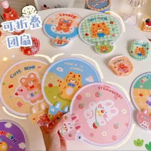 ৩ পিস Cartoon Folding Round  Summer Portable Cute Fan