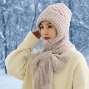Windproof Cap with Scarf Wine(white)