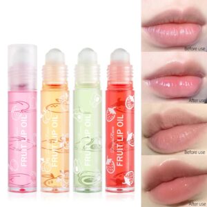 (৪ পিস)Full Set Fruit Lip Oil-Grape & Cherry & peach & Strawberry Flavor