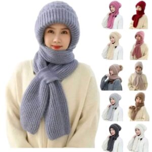 Windproof Cap with Scarf Wine(Grey)