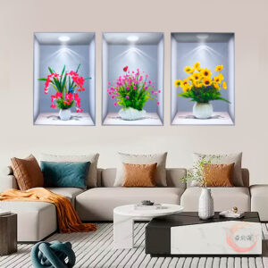 (১ সেট =৩ পিস)Beautiful plant Flower 3D Wall Sticker Home Decor