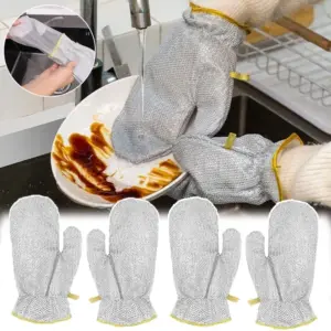 (৩ সেট =৬ পিস)Stainless Steel Dishwashing Gloves For Winter