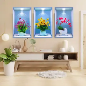 ৩ পিচের সেট Beautiful plant Flower 3D Wall Sticker Home Decor