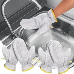 (২ সেট=8 পিস)Stainless Steel Dishwashing Gloves For Winter