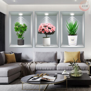 (১ সেট =৩ পিস)Green plant Flower 3D Wall Sticker