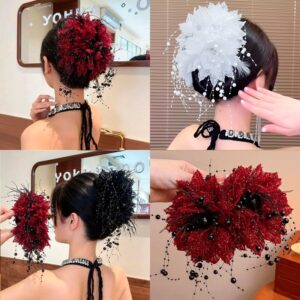 ৩ পিস Luxury Crystal Hair Crab Clip(Red+Black+White Color)