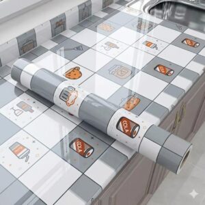 (২ পিস)kitchen waterproof oil proof stickers-White & Grey Colour(দৈর্ঘ্য ৯+৯=১৮ ফুট, প্রস্থ=২ ফুট)