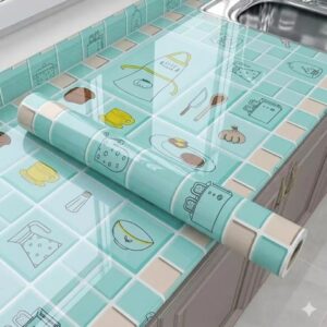 (২ পিস)kitchen waterproof oil proof stickers-Baby Blue Colour(দৈর্ঘ্য ৯+৯=১৮ ফুট, প্রস্থ=২ ফুট)