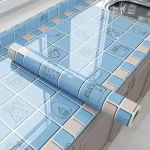 (১ পিস)kitchen waterproof oil proof stickers-Light Blue Colour(দৈর্ঘ্য=৯ ফুট, প্রস্থ=২ ফুট)