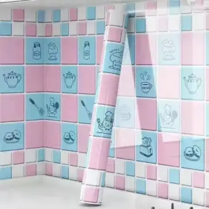 (২ পিস)kitchen waterproof oil proof stickers-Blue & pink Colour(দৈর্ঘ্য ৯+৯=১৮ ফুট, প্রস্থ=২ ফুট)